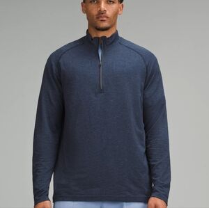Lululemon Metal Vent Tech Half Zip Heathered Blue Tan Long Sleeve Top S-M